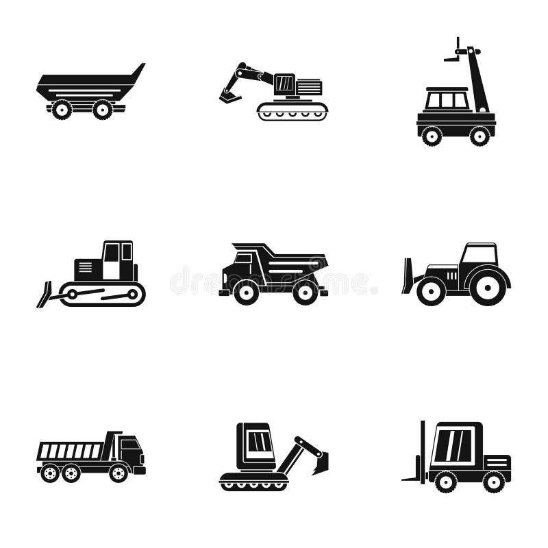 Building heavy vehicle icon set, simple style. Building heavy vehicle icon set. Simple set of 9 building heavy vehicle vector icons for web isolated on white background