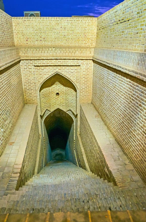 Brick qanat in evening lights, Yazd, Iran stock photography Brick qanat in evening lights, Yazd, Iran stock photography
