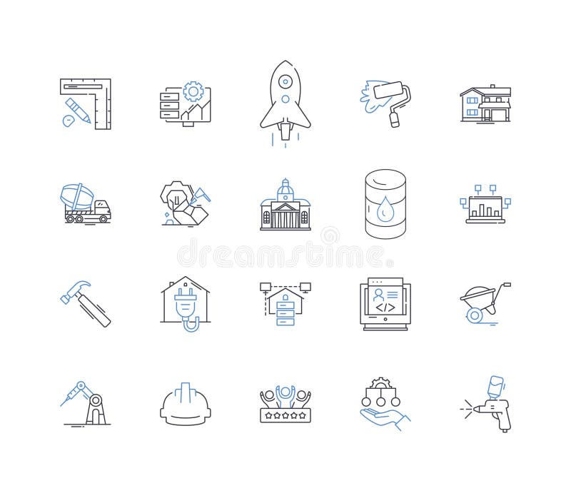 Building industry line icons collection. Architecture, Construction, Engineering, Development, Design, Infrastructure stock illustration