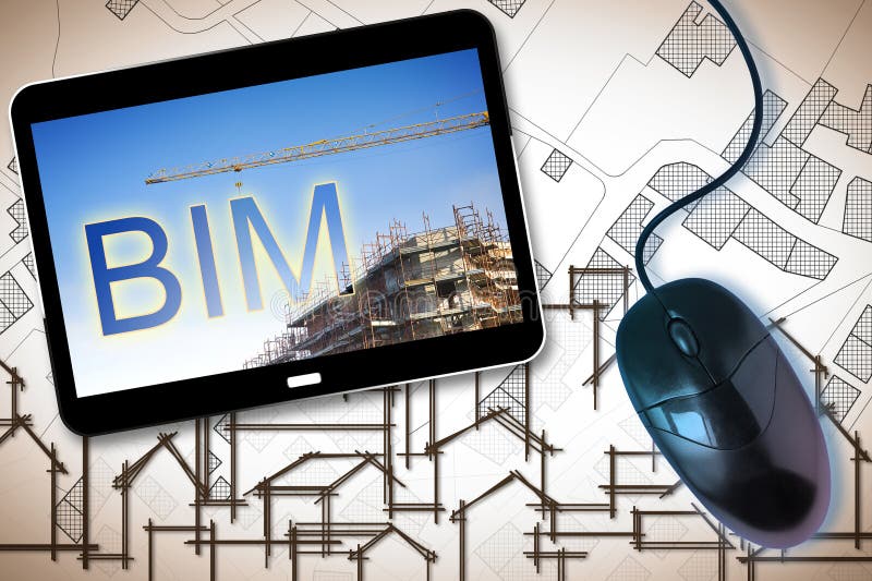 Building information modeling bim a new way of architecture designing concept with construction site d render digital tablet ad stock illustratie