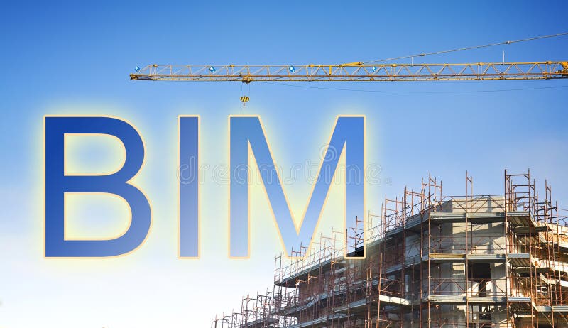 Building Information Modeling BIM, a new way of architecture designing - concept image with a metal tower crane in a royalty free stock images Building Information Modeling BIM, a new way of architecture designing - concept image with a metal tower crane in a royalty free stock images