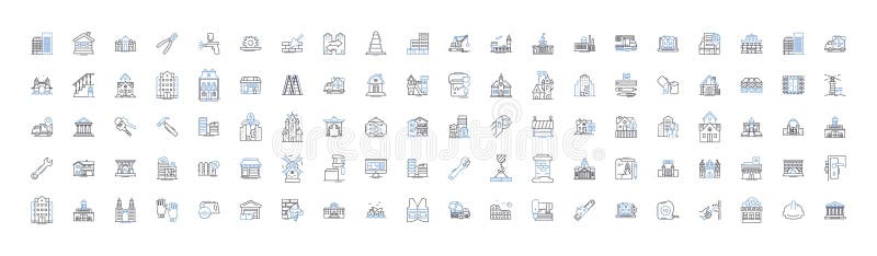 Building line icons collection. Architecture, Construction, Design, Foundation, Structure, Frame, Cement vector and stock illustration
