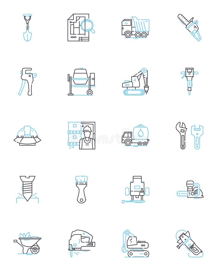 Building linear icons set. Architecture, Foundation, Skyscraper, Construction, High-rise, Blueprint, Brick line vector