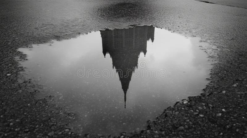 Building Reflection in a City Puddle royalty free illustration
