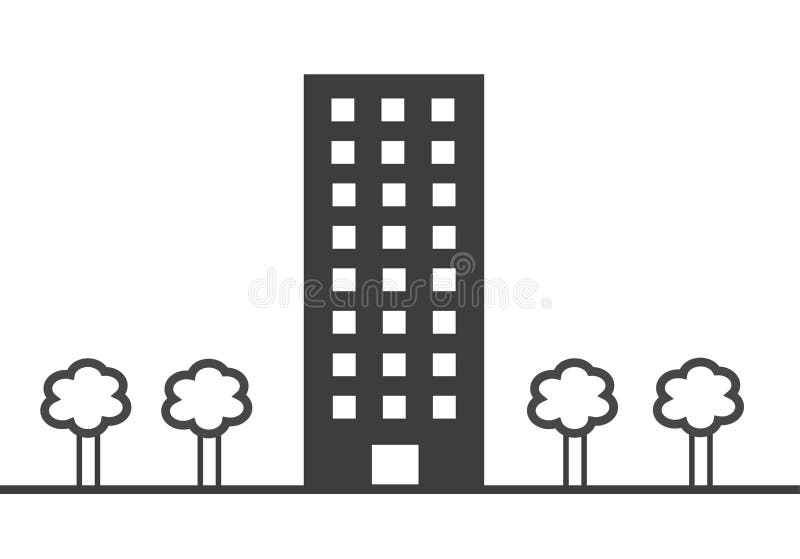 Building Silhouette with Trees Stock Vector - Illustration of icon ...
