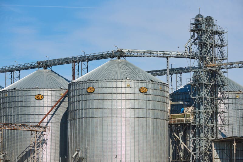 Building for Storage and Drying of Grain Crops. Agricultural Silo Stock