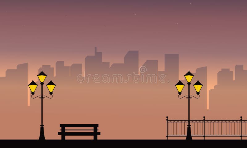 Building with Street Lamp Scenery at Night Stock Vector - Illustration