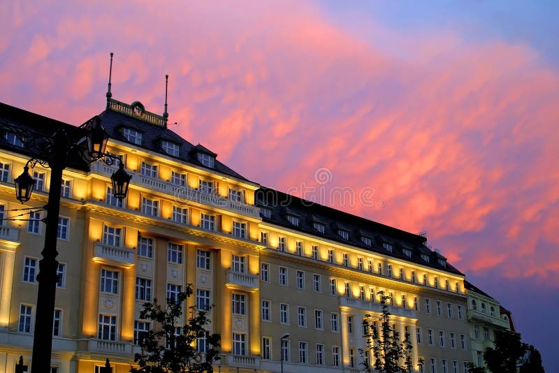 Building after sunset