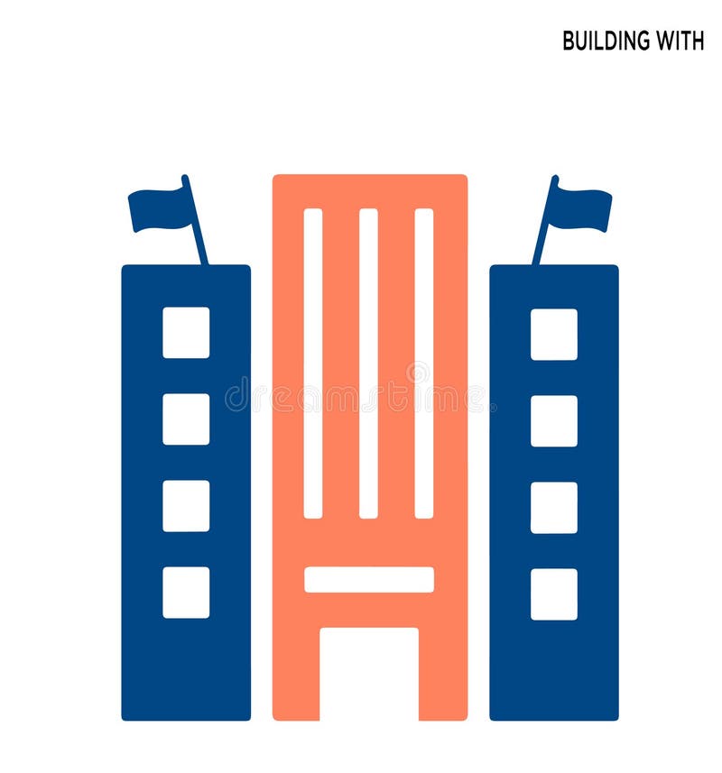 Building two flags editable icon symbol design stock illustration Building two flags editable icon symbol design stock illustration