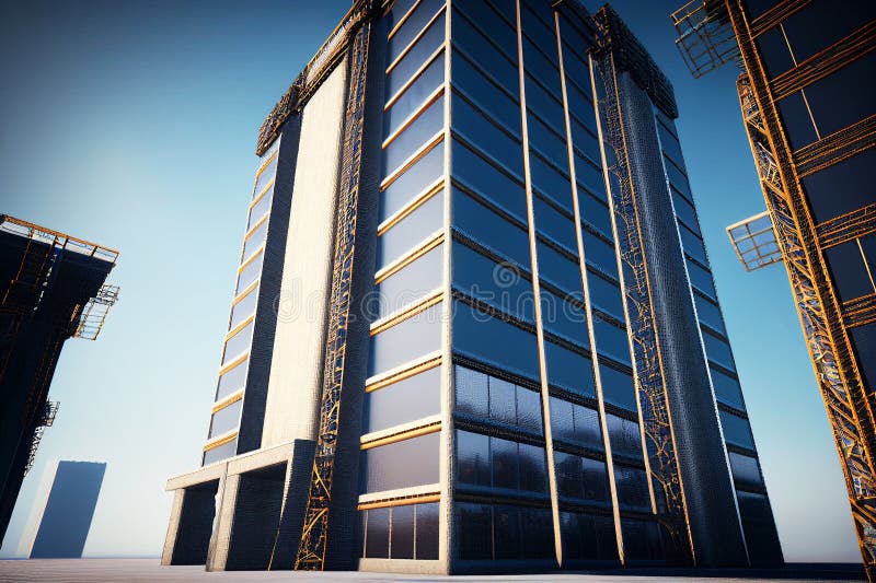 Building Under Construction with Construction Crane with Blue Sky. Real Estate Stock