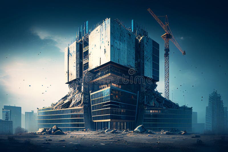 Building Under Construction with Construction Crane with Blue Sky. Real Estate Stock