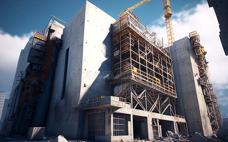 Building Under Construction with Construction Crane with Blue Sky. Real Estate Stock