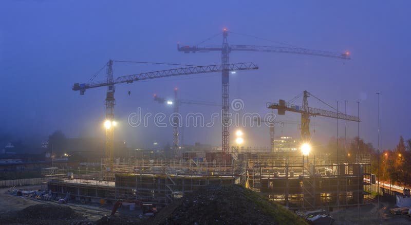 Building under construction. Night scenes royalty free stock image