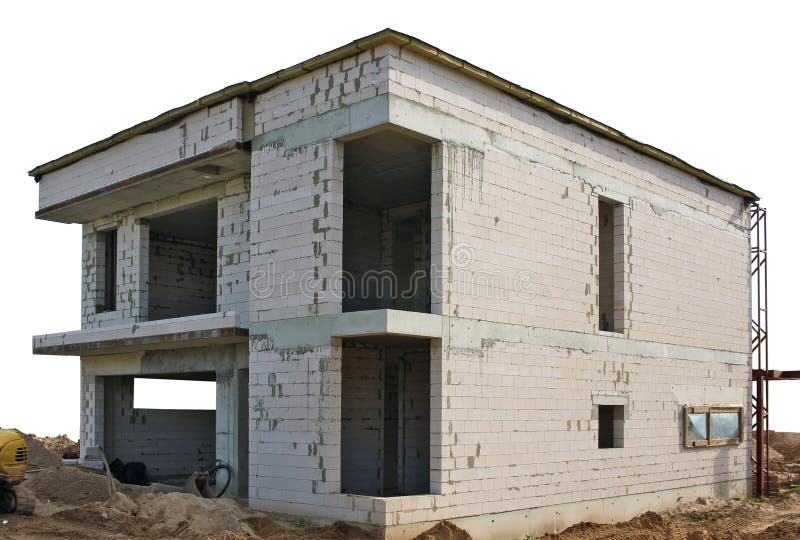 The building of unfinished rural house from white bricks sand and concrete isolated stock photography The building of unfinished rural house from white bricks sand and concrete isolated stock photography