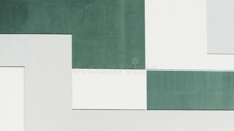 Building wall in pastel two color, geometric abstract background, rectangular shape, pattern of painted texture with straight angles, warm toned wallpaper - gray, green tone. Wide photo for web site slider.