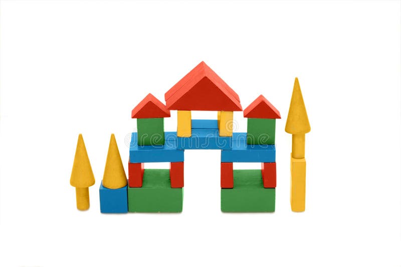 Building from wooden colourful childrens blocks