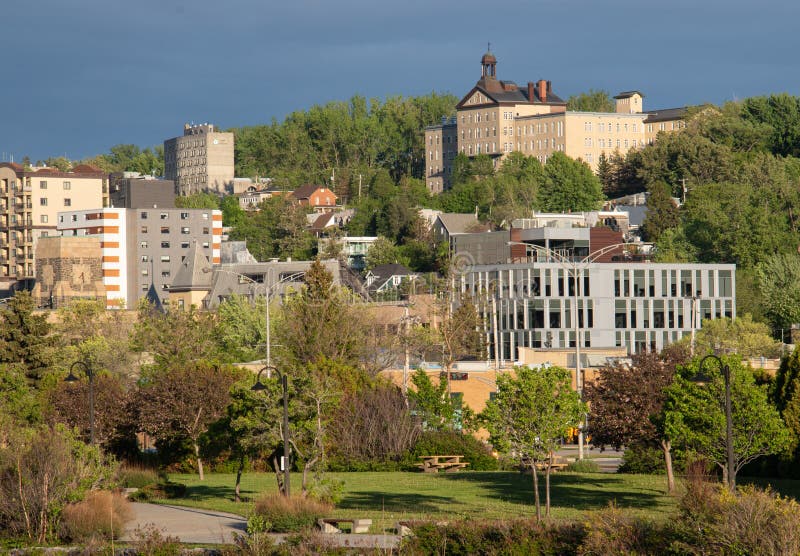 Skyline of Chicoutimi Quebec Canada from the port park