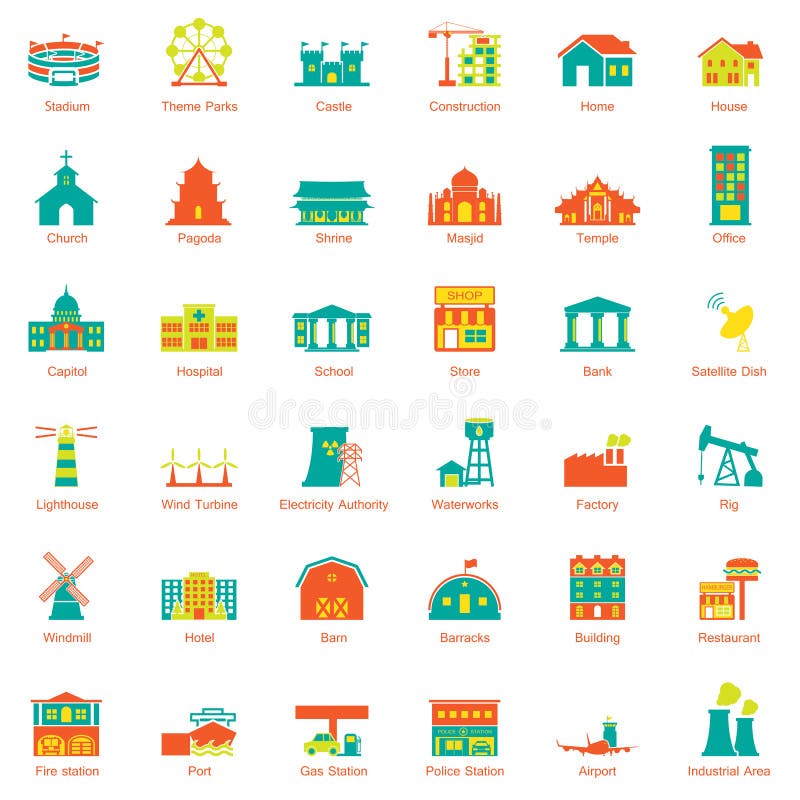 Buildings city icon set stock illustration
