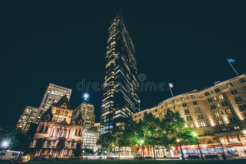 Buildings at Copley Square at Night, in Back Bay, Boston, Massachusetts