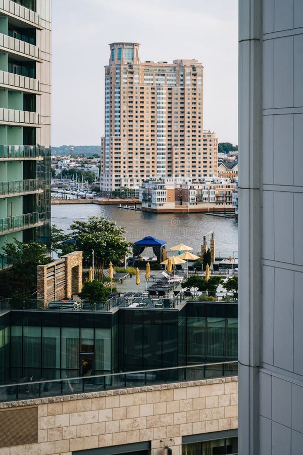 Buildings in Harbor East at Sunset, in Baltimore, Maryland Editorial