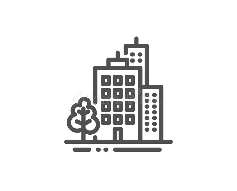 Buildings Line Icon. City Architecture with Tree Sign. Skyscraper ...