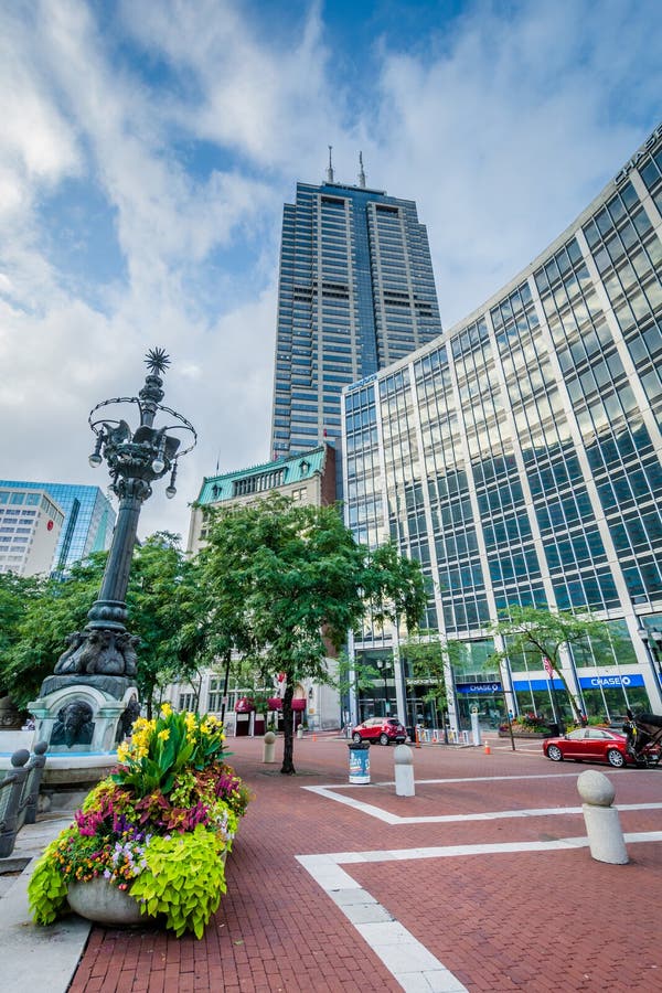 Buildings on Monument Circle in Downtown Indianapolis, Indiana