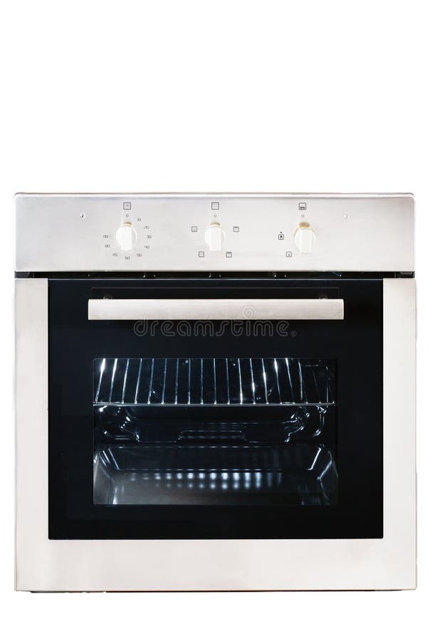 Builtin Gas Oven Isolated on White Background. Front View of Stainless
