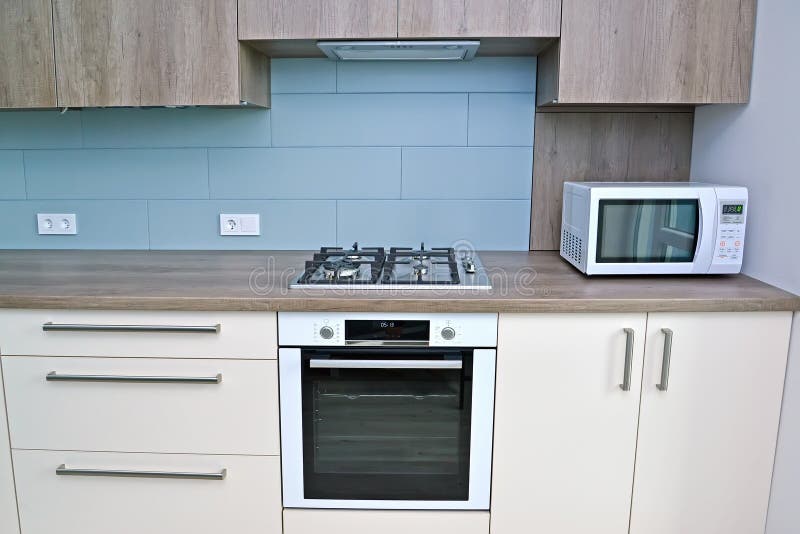 Builtin Gas Stove in the Modern Kitchen Room. Stock