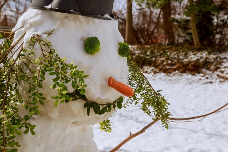 We built a snowman and dressed it in a scarf. stock image We built a snowman and dressed it in a scarf. stock image