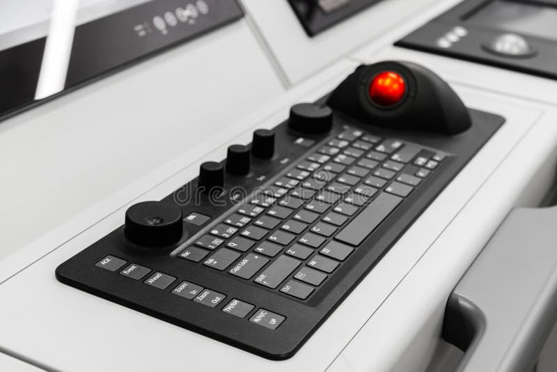 Built-in tabletop input device, industrial keyboard with trackball mouse royalty free stock photo