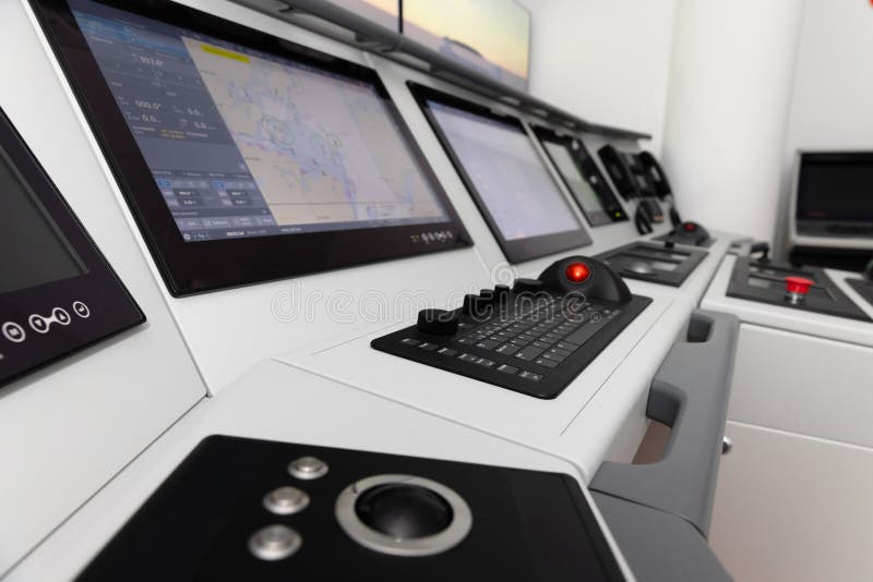 Built-in tabletop input devices, industrial keyboard with a trackball mouse stock images