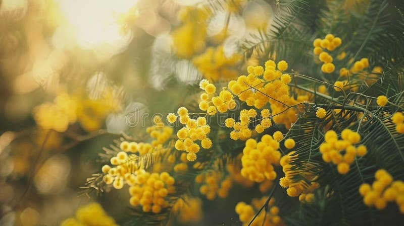Buk med blomningsmimosa royaltyfri illustrationer