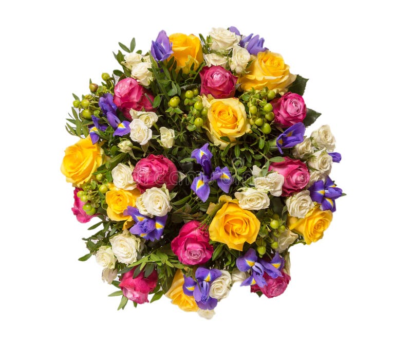 Bukett av den bästa sikten för blommor som isoleras på vit arkivfoton