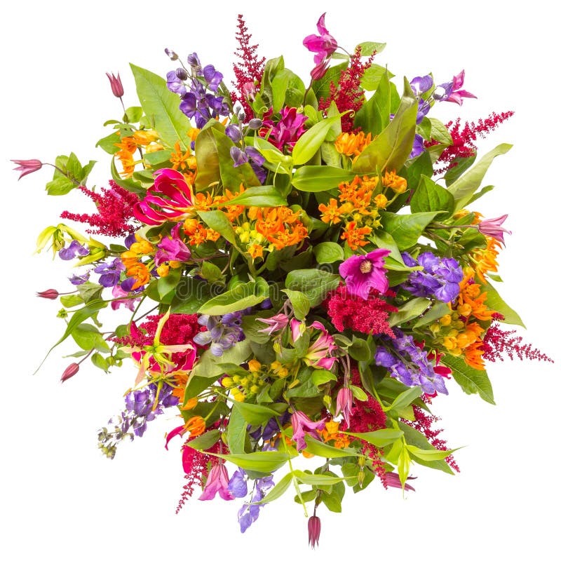 Bukett av den bästa sikten för blommor som isoleras på vit royaltyfria foton