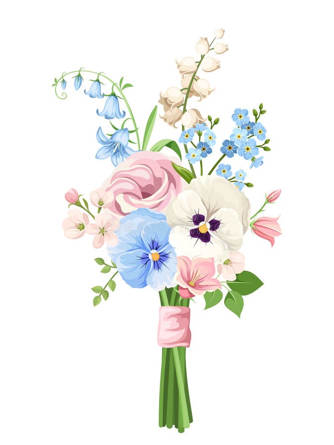 Bukett av för blått och vita blommor för rosa färger, också vektor för coreldrawillustration royaltyfri illustrationer