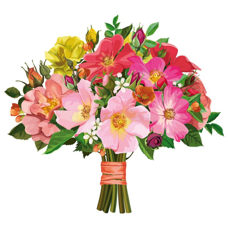 Bukett av mångfärgade rosor och lösa blommor vektor illustrationer