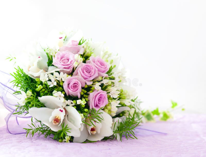 Bukett för rosor för bröllop rosa vit orkidéoch arkivbild Bukett för rosor för bröllop rosa vit orkidéoch arkivbild