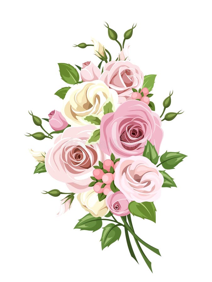 Buketten av vita rosor för rosa färger och och lisianthusen blommar också vektor för coreldrawillustration vektor illustrationer