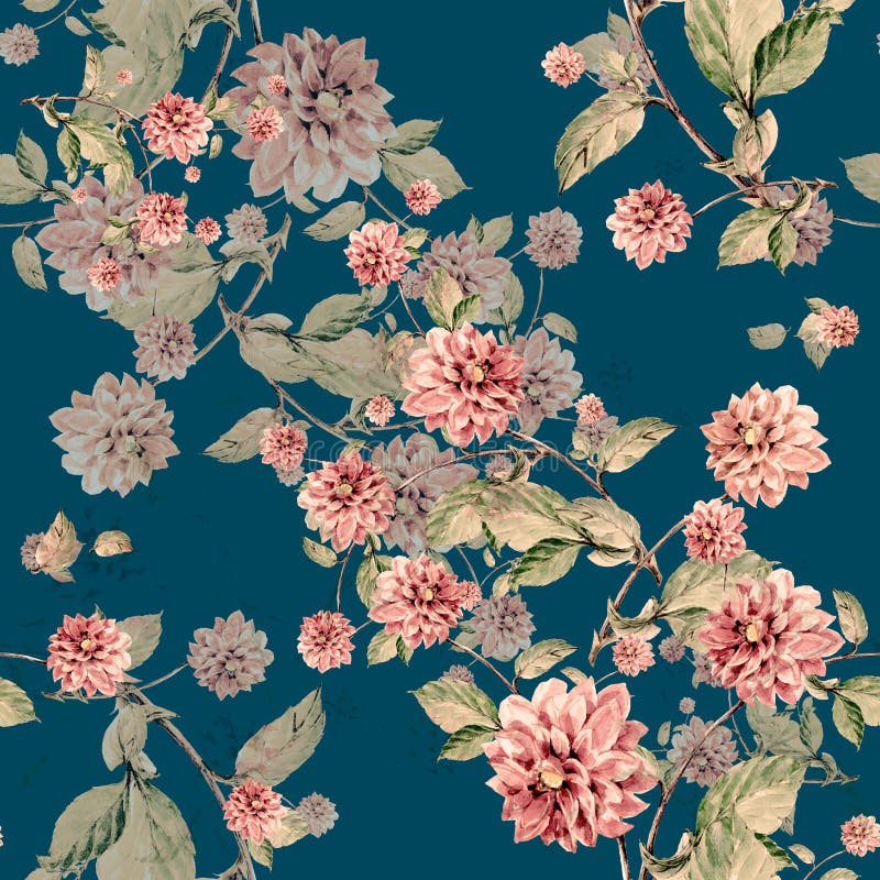 Buketten blommar den sömlösa modellen för dahliavattenfärgen royaltyfri illustrationer