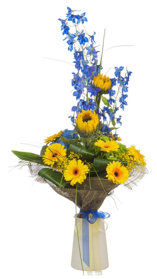 Bukiet słoneczniki i gerbera kwitnie w wazie odizolowywającej na białym tle. zdjęcia royalty free Bukiet słoneczniki i gerbera kwitnie w wazie odizolowywającej na białym tle. zdjęcia royalty free
