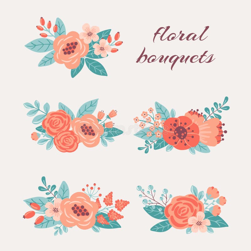 Bukiety kwiatowe. jagody i liście kwiatów royalty ilustracja