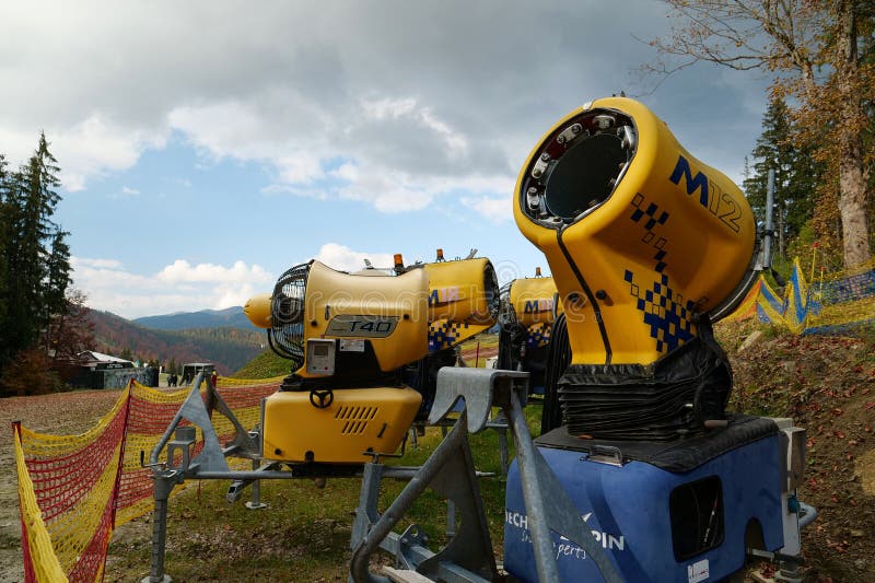 Snow Making Machine At A Ski Resort Stock Photo, Picture and Royalty Free  Image. Image 50770388.