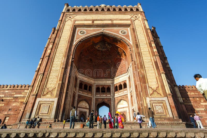 Buland Darwaza gate is the entrance to Jama Masjid mosque in Fatehpur Sikri, Agra, Uttar Pradesh, India, Asia