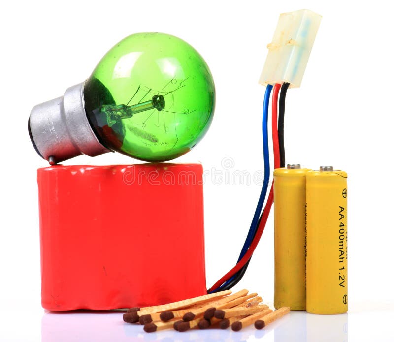 Bulb with Battery. Electrical Time Stock Photo Image of forest
