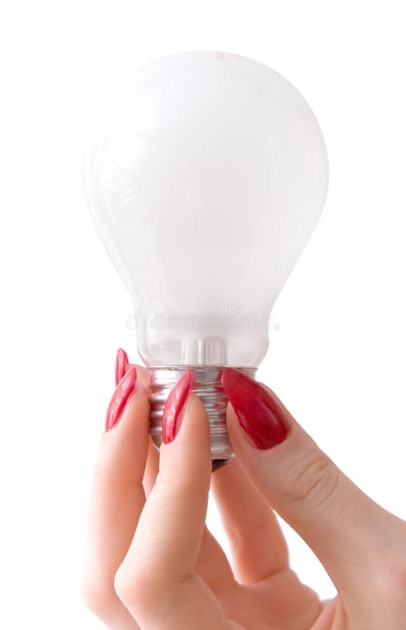 Bulb and beautiful woman hand stock photo