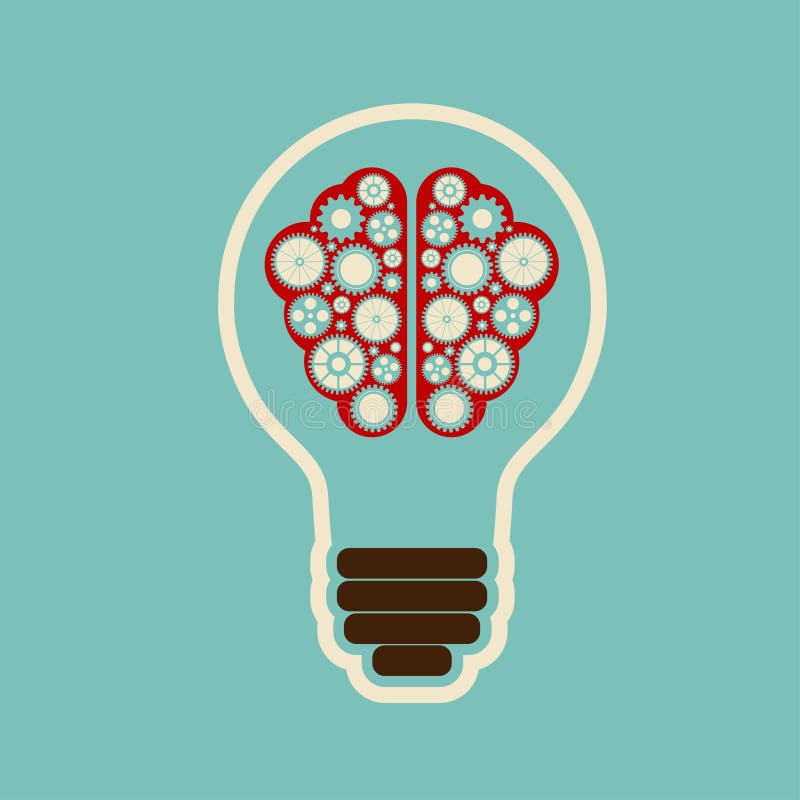 Bulb with brain cloud stock illustration
