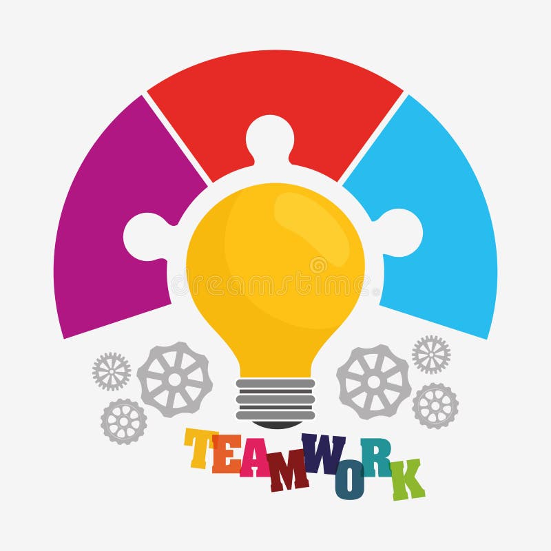 Bulb gears puzzle teamwork support design royalty free illustration