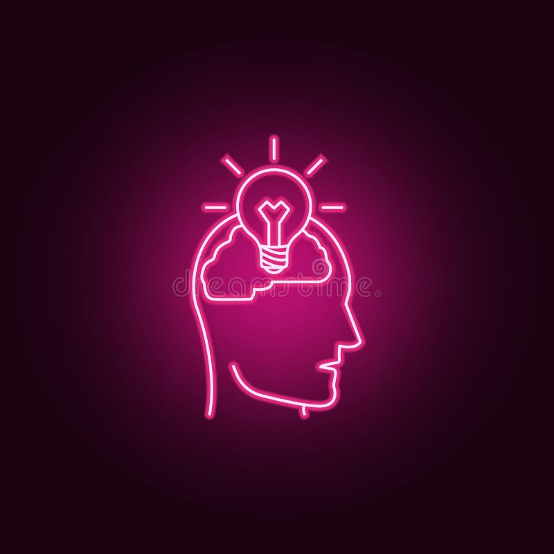 bulb in the human brain neon icon. Elements of Idea set. Simple icon for websites, web design, mobile app, info graphics vector illustration bulb in the human brain neon icon. Elements of Idea set. Simple icon for websites, web design, mobile app, info graphics vector illustration