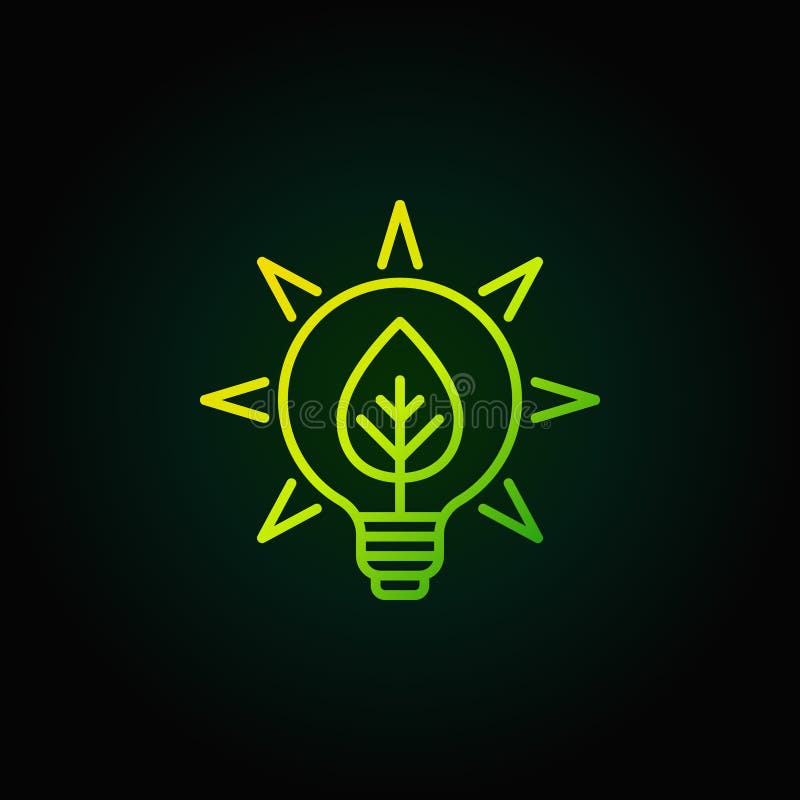 Bulb with leaf green icon - vector eco energy concept symbol in thin line style on dark background