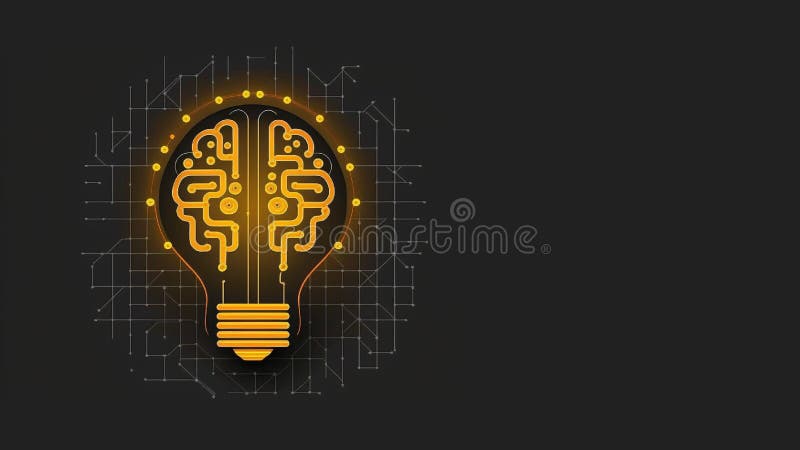 Bulb like robotic human brain with detailed circuits. Concept art of artificial intelligence, machine learning, brain power or royalty free illustration